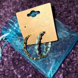 Gold and Turquoise Hoop Earrings